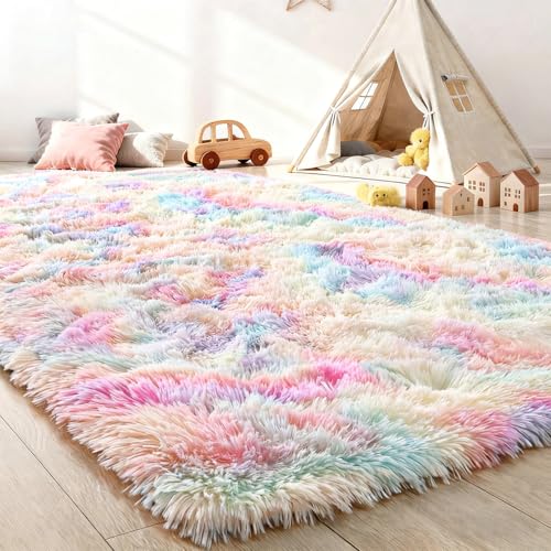 Ompaa Rainbow 9x12 Feet Area Rugs, Large Rainbow Rug for