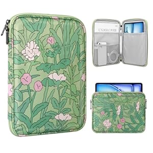 TiMOVO 9-11" Tablet Sleeve Bag for iPad 11-inch A16 2025, iPad 10.9"/10.2"| Air 11 Inch/5th/4th Gen. 10.9", Galaxy Tab A9+/A11Plus 11", Protective Bag with Pocket, Green Flower