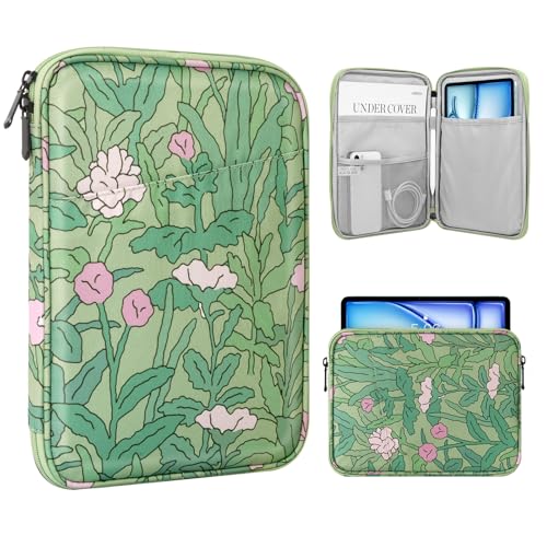 Image of TiMOVO 9-11 inch Tablet Sleeve Bag with Pocket, Green Flower | Fits iPad 11 inch A16 2025, iPad 10.9 inch /10.2 inch, Air 11 inch 5th /4th Gen, Galaxy Tab A9+ /A11 Plus 11 inch