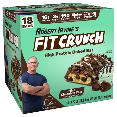 FITCRUNCH Snack Size Protein Bars, World’s Only 6-Layer Baked Bar, 3g of Sugar & Soft Cake Core (18 Bars, Mint Chocolate Chip) Cover