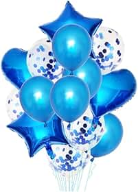 Kit Buque Balão Metalizado 14 Peças Bexiga Festa Diversas Cores (Azul)