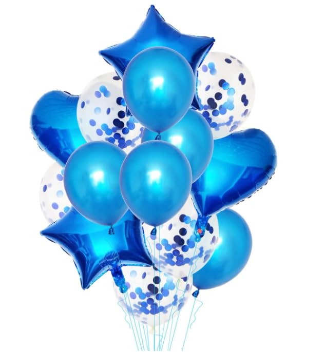 Kit Buque Bal&atilde;o Metalizado 14 Pe&ccedil;as Bexiga Festa Diversas Cores (Azul)