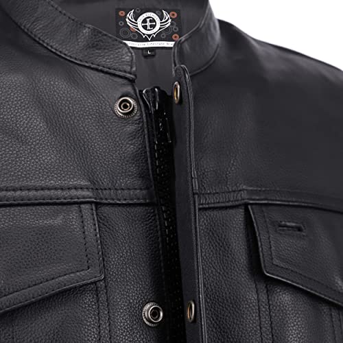 True Element Mens Scooter Collar Soa Leather Motorcycle Club Vest W/ Concealed Carry Pockets (Black, Xx-Large) #TOP2