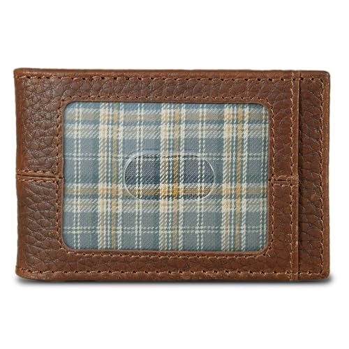 Eddie Bauer Mens Rugged Leather Bifold Wallet | Money Clip | RFID Protection | ID Window | Genuine Leather | Everyday Use | Tan2