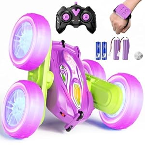 Remote Control Car Toys for Boys & Girls, 4WD Gesture RC Stunt Cars, High Speed RC Truck with Double Sided 360 Flips and Headlights Wheel Lights, Off-Road Stunt Car Toys for Kids 6-12 yr (Purple)