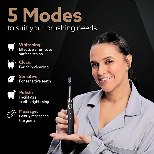 AGARO COSMIC PLUS MAX Sonic Electric tooth brush for adults with 5 modes 7 brush heads 1 interdental head, Carry Case and rechargeable with 4 hours... - Image 5
