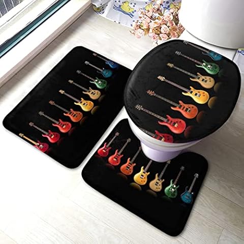 MBNGGAB Guitar colorful music 3 Pieces Bath Mat Set Cover
