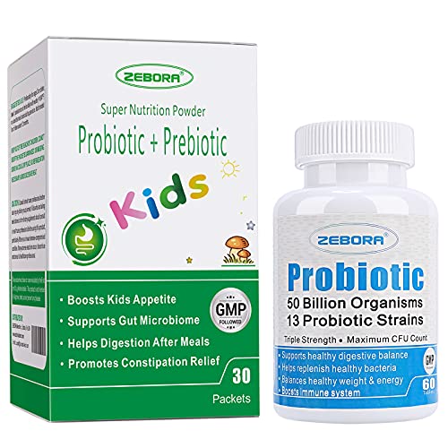 Kids Probiotic & Prebiotics Powder Age 3+ Support Children's Digestive & Immune System with Natural Source & Probiotics for Women, Men and Kids with Prebiotics 50-Billion-CFUs 13 Strains