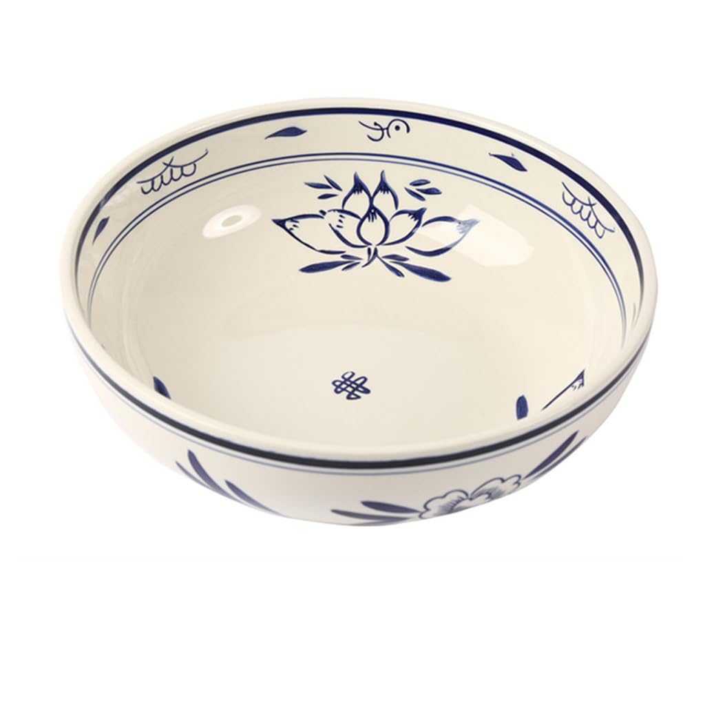 XYIANG Soup Bowl Hotel Tableware Blue and White Porcelain Large Soup Bowl Noodle Bowl Ceramic Household Large Bowl Soup Basin and Basin Deep Bowls (A Large)