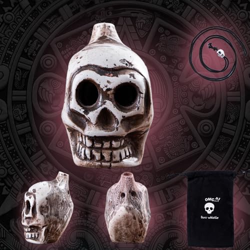 Spooky Aztec Death Skull Whistle, Loud Human Scream War Whistle, Halloween Creepy Gift High Decibels Sounding Aztec Whistle(White01)