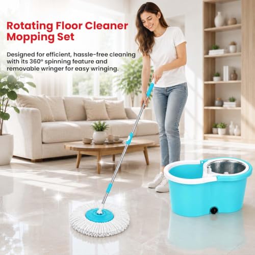 Image of 360 Spin Mop Bucket Set with Stainless Steel Handle & Microfiber Mop Mop Set (Multicolor)