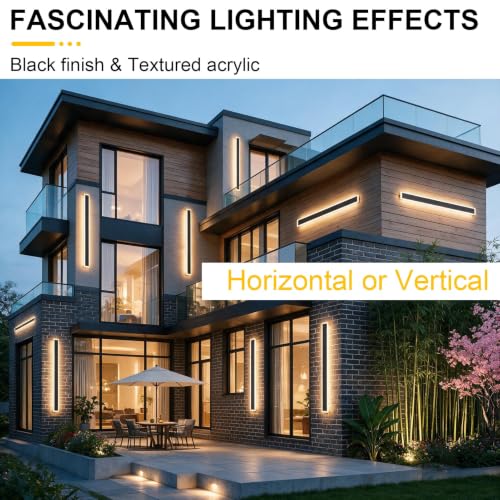 Image of Aipsun 2 Packs 39.4inch Outdoor Wall Sconce, 3000K 4000K 6000K,Modern Black Exterior Light, Long LED Linear Wall Light for Entrance, Hallway, Garage, Porch(3CCT)