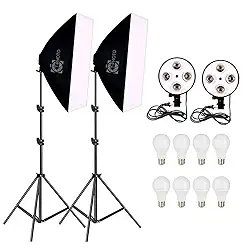 Kit Duplo Softbox Quadruplo Incluso Lâmpada LED 18W Bivolt e Tripé 2 Metros para estúdio fotográfico T-Photo