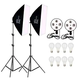 Kit Duplo Softbox Quadruplo Incluso Lâmpada LED 18W Bivolt e Tripé 2 Metros para estúdio fotográfico T-Photo