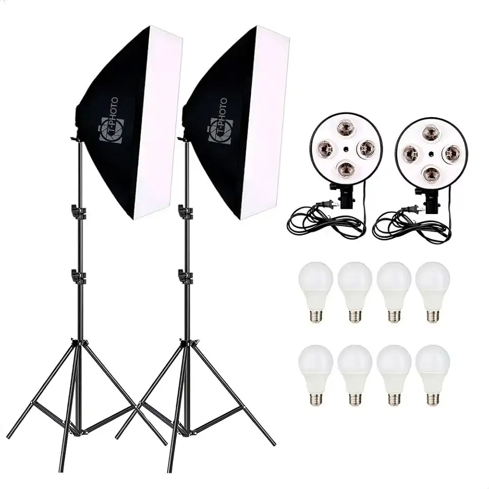 Kit Duplo Softbox Quadruplo Incluso Lâmpada LED 18W Bivolt e Tripé 2 Metros para estúdio fotográfico T-Photo