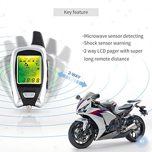 Easyguard EM209 2-Wege-Motorrad-Alarmanlage mit Fernbedienung Motorstart-Mikrowellensensor, farbiges LCD-Pager-Display, Stoßsensor, Näherungssensor inklusive Universalversion 12 V Gleichstrom - Image 6