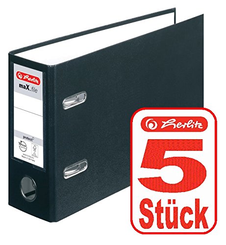 Herlitz Ordner Kunststoff A5 quer 75mm (5 Stück | A5 quer, schwarz)
