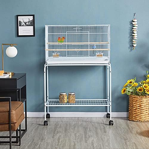 Yaheetech Large Budgies Cage Parrot Cage Wide BirdCage Extra Space Flight Cage with Rolling Stand for Small Birds Parakeets/Conures/Cockatiels/Parakeets/Conures