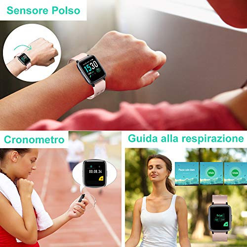 YAMAY Smartwatch Orologio Fitness Uomo Donna Impermeabile IP68 Smart Watch Cardiofrequenzimetro da Polso Contapassi Smartband Activity Tracker Bambini Cronometro per Android iOS