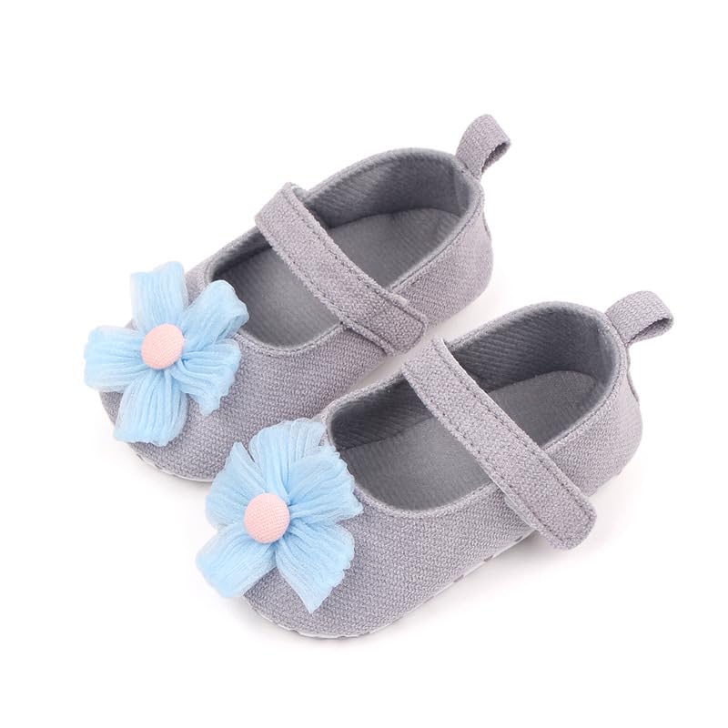 Baby Girls Cotton Mary Jane Shoes Anti-Slip Soft Sole Toddler Floral Princess Dress Flats