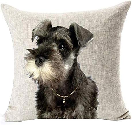 Best Gift Painting Cute Lovely Animals Pet Dog Big Eyes Black Schnauzer Cotton Linen Square Throw Waist Pillow Case Decorative Cushion Cover Pillowcase Sofa 18"x 18"