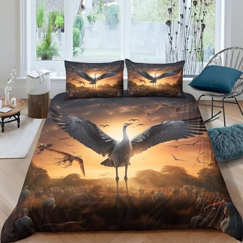 Parure de lit grue imprimé 3D microfibre de qualité premium double 200x200 - 2