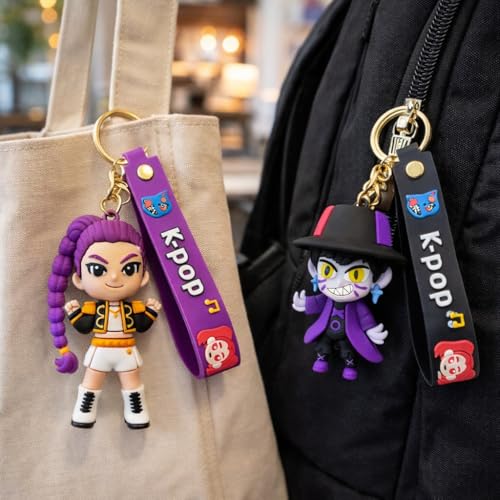 Image of Wanna Party Set of 2 Kpop Demon Hunters Cartoon Keychains for Boys and Girls, Cute Backpack Key Chain Accessories Wristlet chain Return Gift Items for Boys & Girls