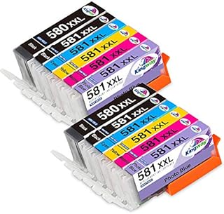 Kingway 580 581 XXL Ink Cartridges for Canon PGI-580 CLI-581 PGI580 CLI581 Ink PGBK Black Cyan Magenta Yellow Photo Blue for Canon Pixma TS8150 TS8250 TS9150 TS8151 TS8152 TS9155 TS8252 TS8251 12-Pack