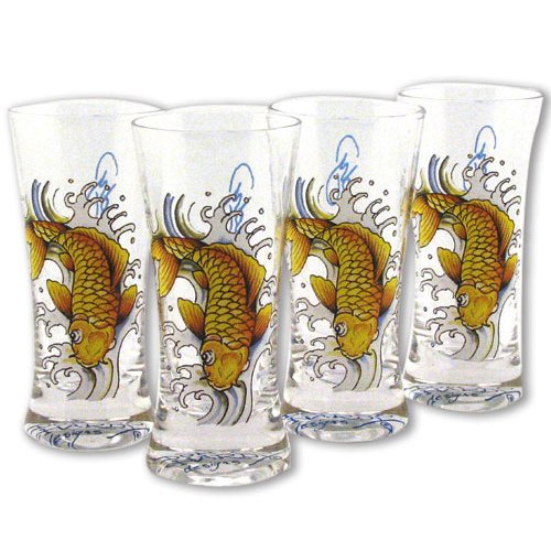 Preisvergleich Produktbild Ed Hardy 10217800 4-er Set Gläser Schnapsgläser Gold Koi Fish, 20 cm
