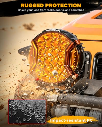 Image of Auxbeam V-Ultra Series 9-Inch Deep Amber Covers for Off-Road Lights 2-Pack | 2300K Dark Amber Tone, Smoked Tint Lens Covers, Snap-On Design, Offroad Lights Protector, Reduce Glare for Fog /Dust