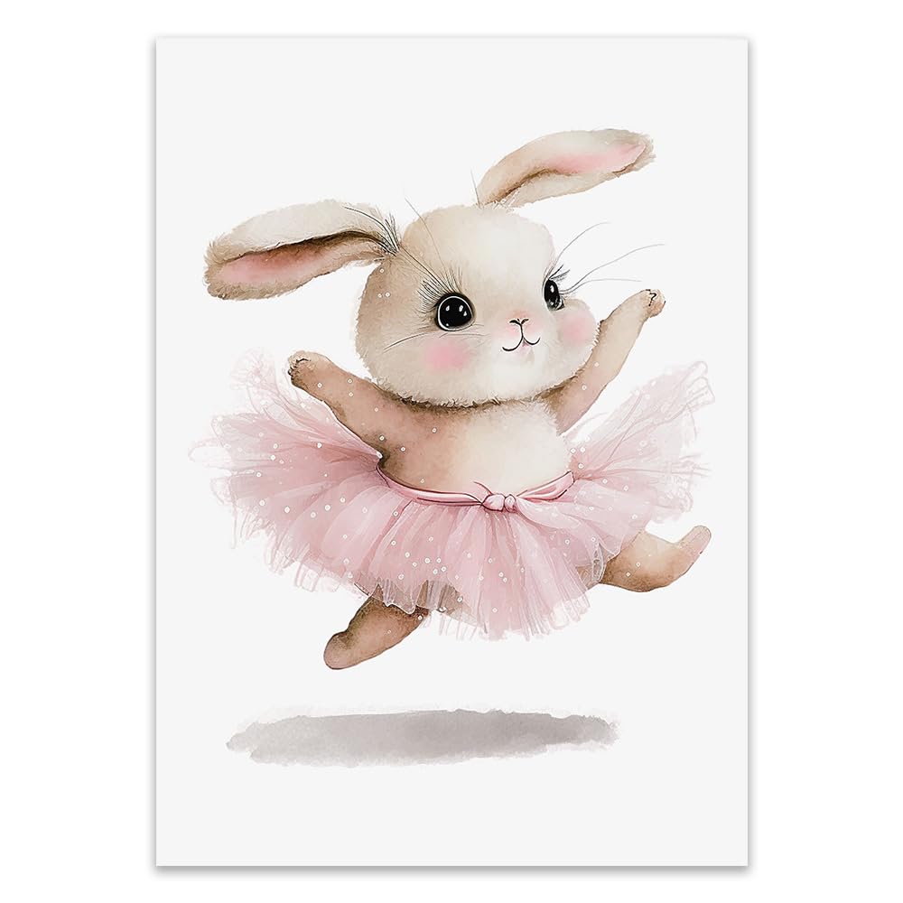 3 Laminas de Conejitos 30X40CM Cuadros Niños Habitacion Infantil Poster Rosa Ballet Lienzo Habitacion Bebe Laminas Animales Bebe Rosa Cuadros de Conejos Poster Habitacion Niña sin Marco