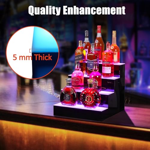 4 Tiers LED Lighted Liquor Bottle Display,16in LED Liquor Shelf with Remote & App Control,16 Colors,4 Modes,Bottle Shelf Multi-Color Lighting Modes,Bars