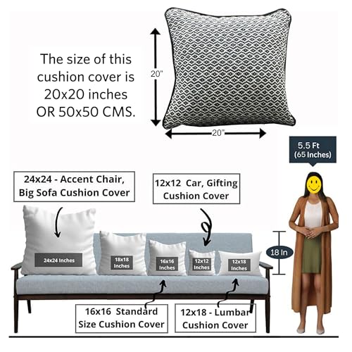 Image of Reversible 20x20 Small Black Argyle Woven Pack of 2 Cotton Fashion Throw Pillow Covers Cases for Couch Sofa Home Decoration | 50 x 50 cm