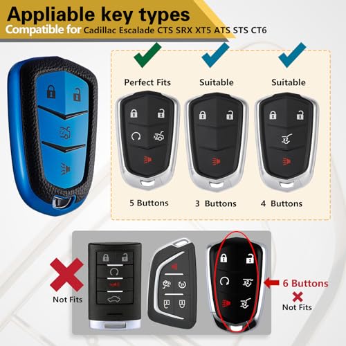 Image of Key Fob Cover for Cadillac, Braided Loop Keychain Case, Blue