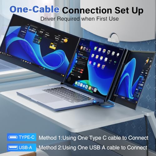 Image of One Cable Connect Laptop Screen Extender Monitor Portable, Ultra Thin 15.6 inch 1080P FHD Triple Screen, Fit 13-17 inch Laptop, Plug & Play Compatiable with Win /Mac /Chrome /Android