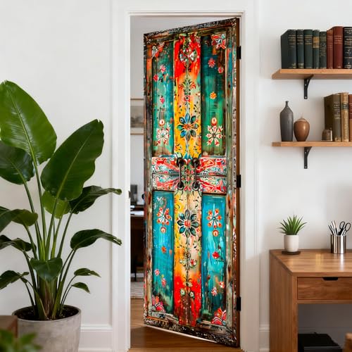 Image of Nuxovilar Ethnic Wooden Door Sticker 30.3x78.7 Vinyl Decal