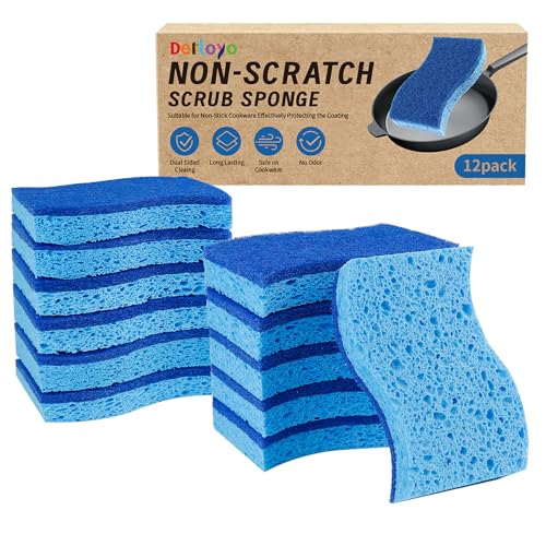 Image of 12 Count Non-Scratch Dish Sponges Kitchen, Long Lasting Cleaning Sponges for Dishes,Dual Sided Kitchen Sponges, Cleans Fast Without Scratching, Easy to Dry and Reusable-Blue