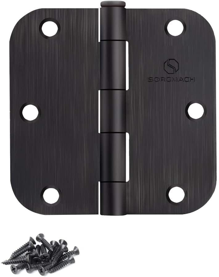 Door Hinge 3 1/2 Inch Interior Door Hinges Oil Rubbed Bronze 3.5 Inch Interior Hinges Flat Iron Hinge 3 x 3  Door Hardware 5/8 Radius -6 Pieces