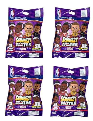 Party Animal - 4 Pack Bundle - Squeezymates NBA Basketball Series 6 Mystery Blind Pack Bag Figure Slofoam Keychain