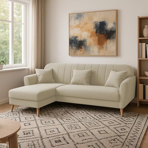 Image of Atticus LHS 4 Seater L Shape Sofa Set for Living Room (Cream Fabric) Premium Fabric Sofa Set