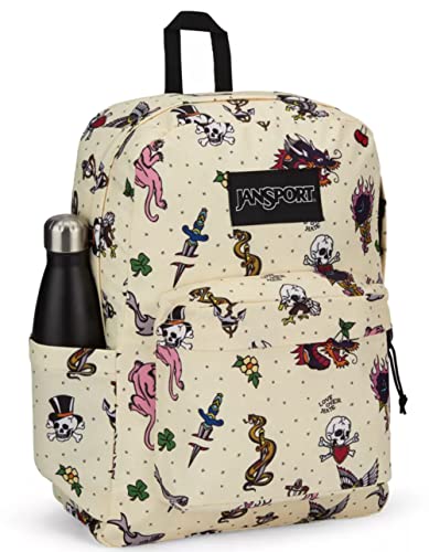 Image of JanSport SuperBreak Plus Backpack with Padded 15-inch Laptop Sleeve and Integrated Bottle Pocket - Spacious and Durable Daypack for Work and Travel - Traditional Tats