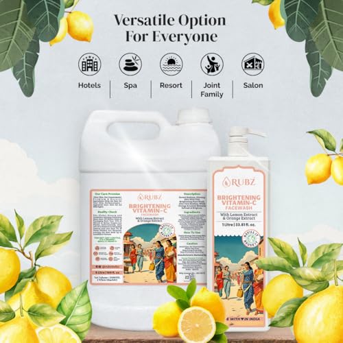 Image of Rubz Brightening Vitamin-C Face Wash With Orange Peel & Lemon Extract | Brighten & Refreshed Skin | Gentle Cleansing & Revitalizing | For Men & Women, Daily Use | 1 Litre