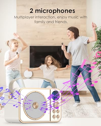 BESCOST Karaoke Maschine mit 2 Kabellosen Mikrofonen, Tragbare Karaoke Anlage für Erwachsene & Kinder, Bluetooth Karaoke Maschine mit 7 wechselnden Stimmeffekten für Partys, Geburtstage und Geschenk