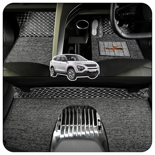 Image of CONTINENTAL [Butterfly 7D Car Mats] Luxury 7D Car Floor Mats for Harrier (2021-2025) || Scratchproof & Waterproof Harrier 7D Car Mats || Color - Black & Silver