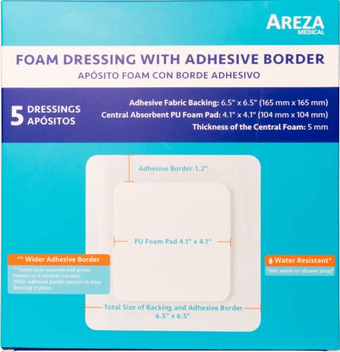 Foam Wound Dressing With Adhesive Border 6.5" X 6.5" Central Foam: 4.1" X 4.1" Thickness 5 Mm 5 Per Box By Areza Medical #TOP1