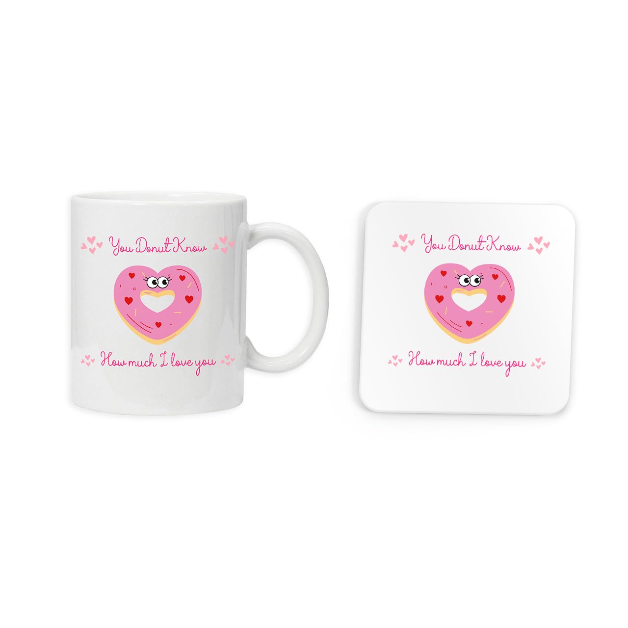 You donut know how much I love you pink sprinkles mug and coaster