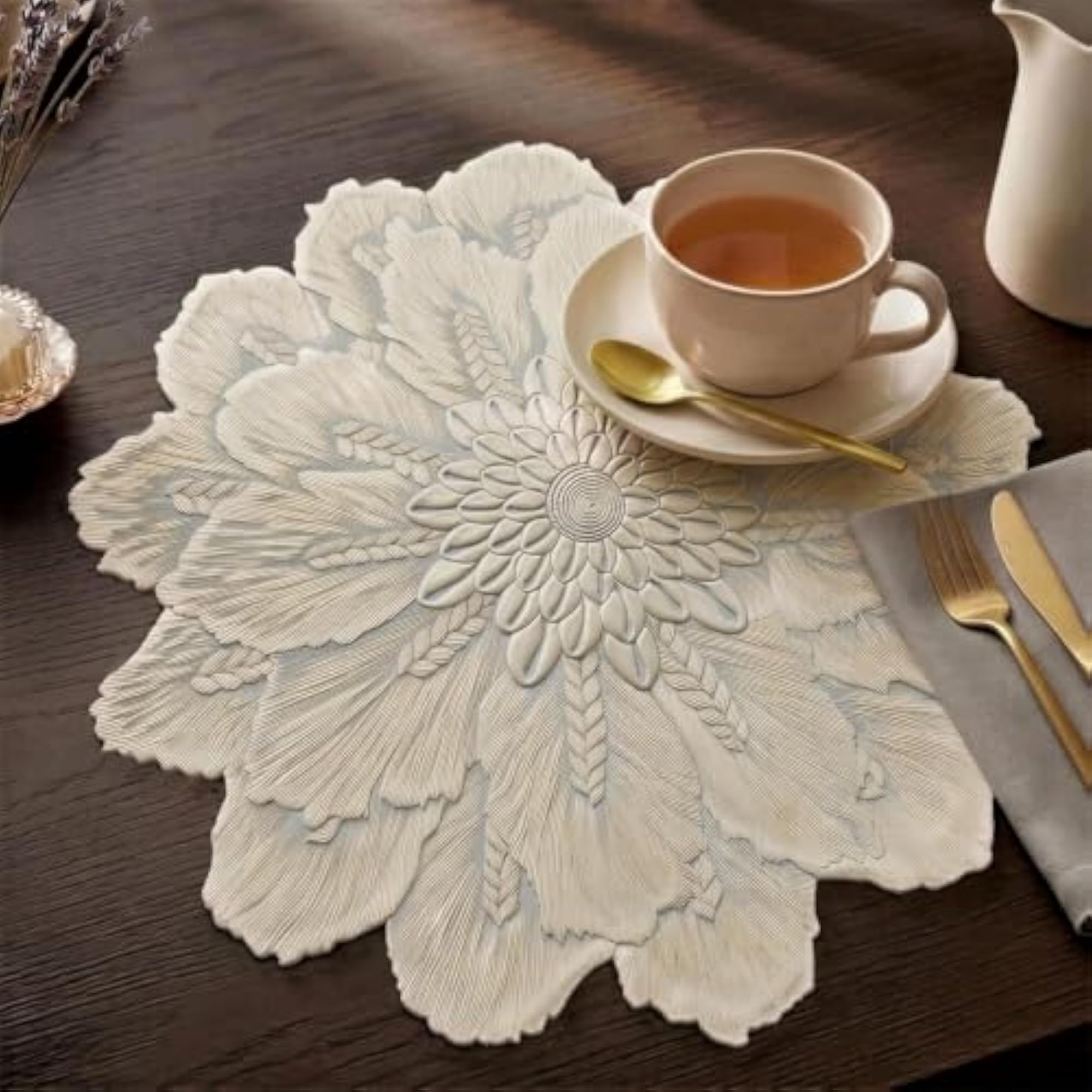 6Pcs PVC Round Table Placemats Set, Stain Resistant