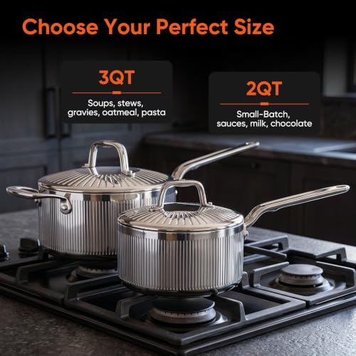 Image of 3 Qt 5-Ply Clad Stainless Steel Saucepan with Lid & Helper Handle