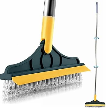 2 in 1 Cleaning Scrub Brush Grout Brush Scrapee 3 Poles 47.6 Floor Scrub Brush with Long Handle V-Shape Stiff Bristle Brush Scrubber with Squeegee 120Rotate Shower Scruber for Bathroom Glass