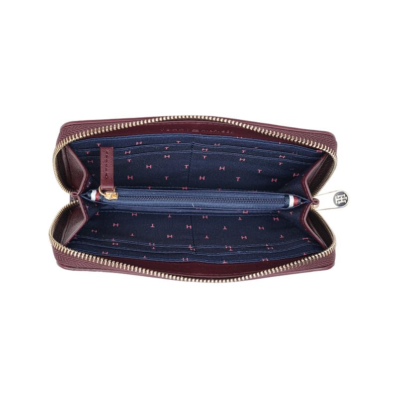 Image of Tommy Hilfiger Women's Zip Around Wallet Monique - Wine | Embossed Premium PU | | No. of Compartment - 3 | Stylish Clutch for Women